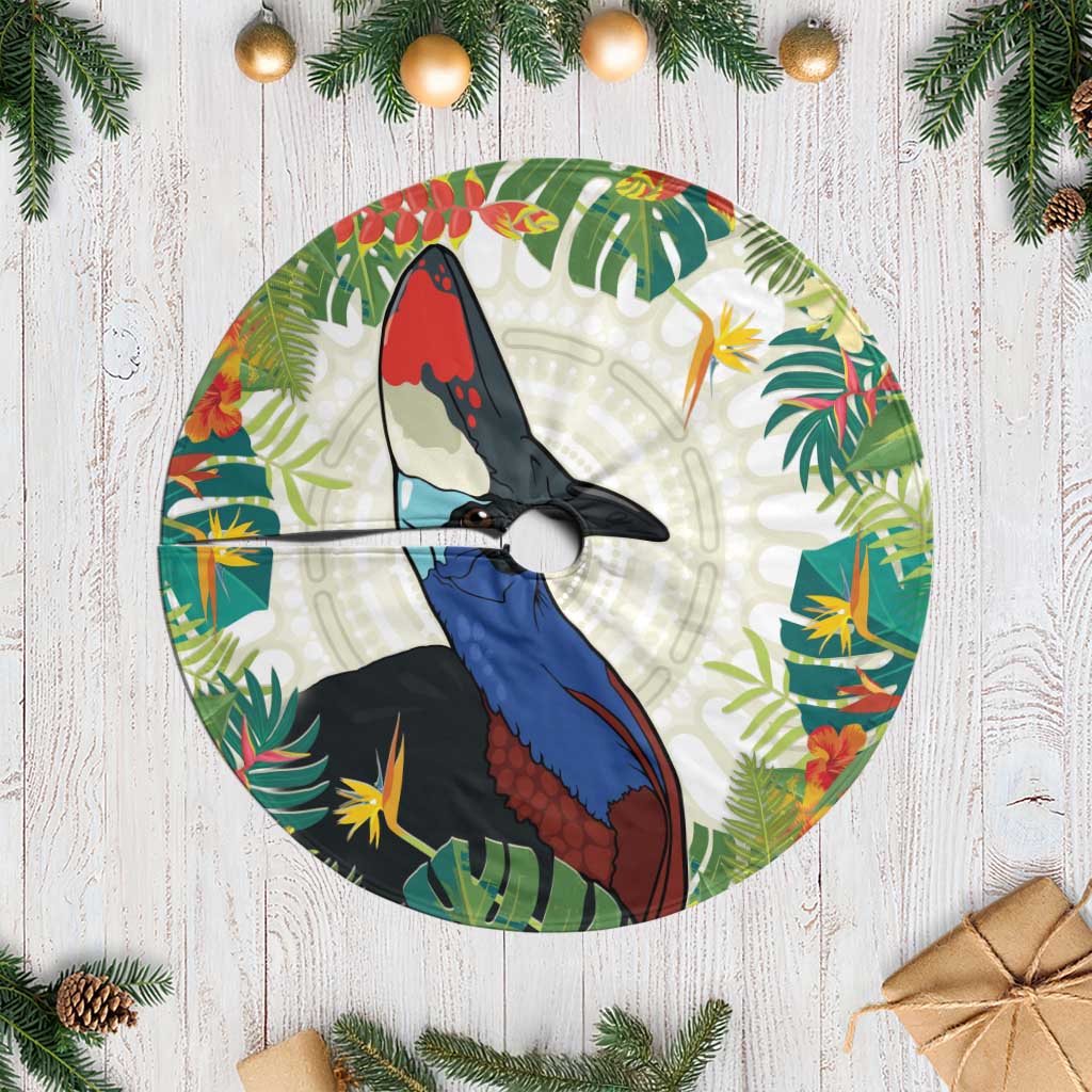 Cassowary Australia Tree Skirt Tropical Flowers Mix Aboriginal Art - Aussie Hoodie