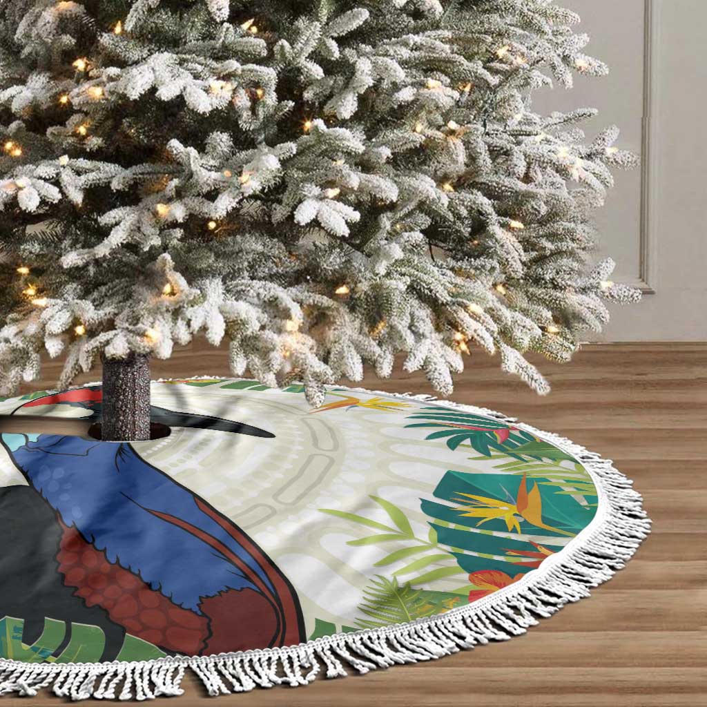 Cassowary Australia Tree Skirt Tropical Flowers Mix Aboriginal Art - Aussie Hoodie