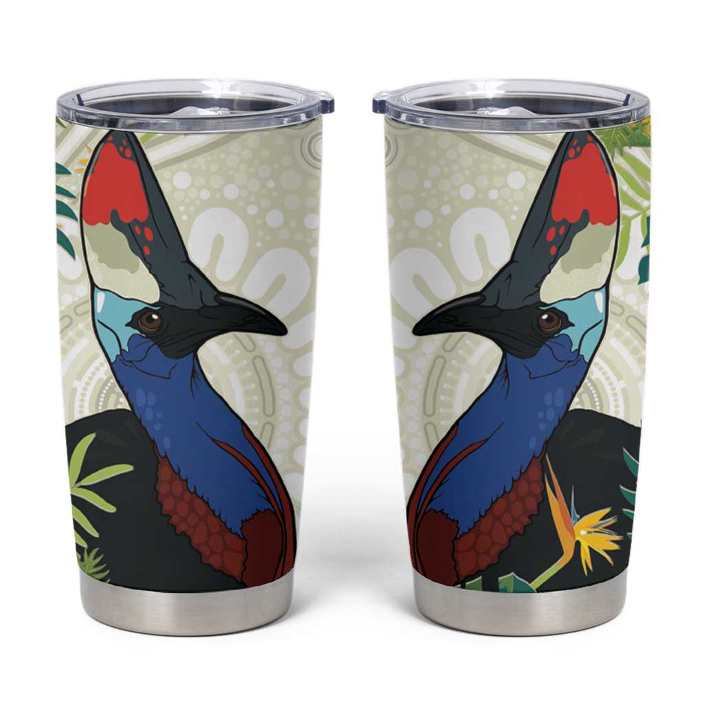 Cassowary Australia Tumbler Cup Tropical Flowers Mix Aboriginal Art