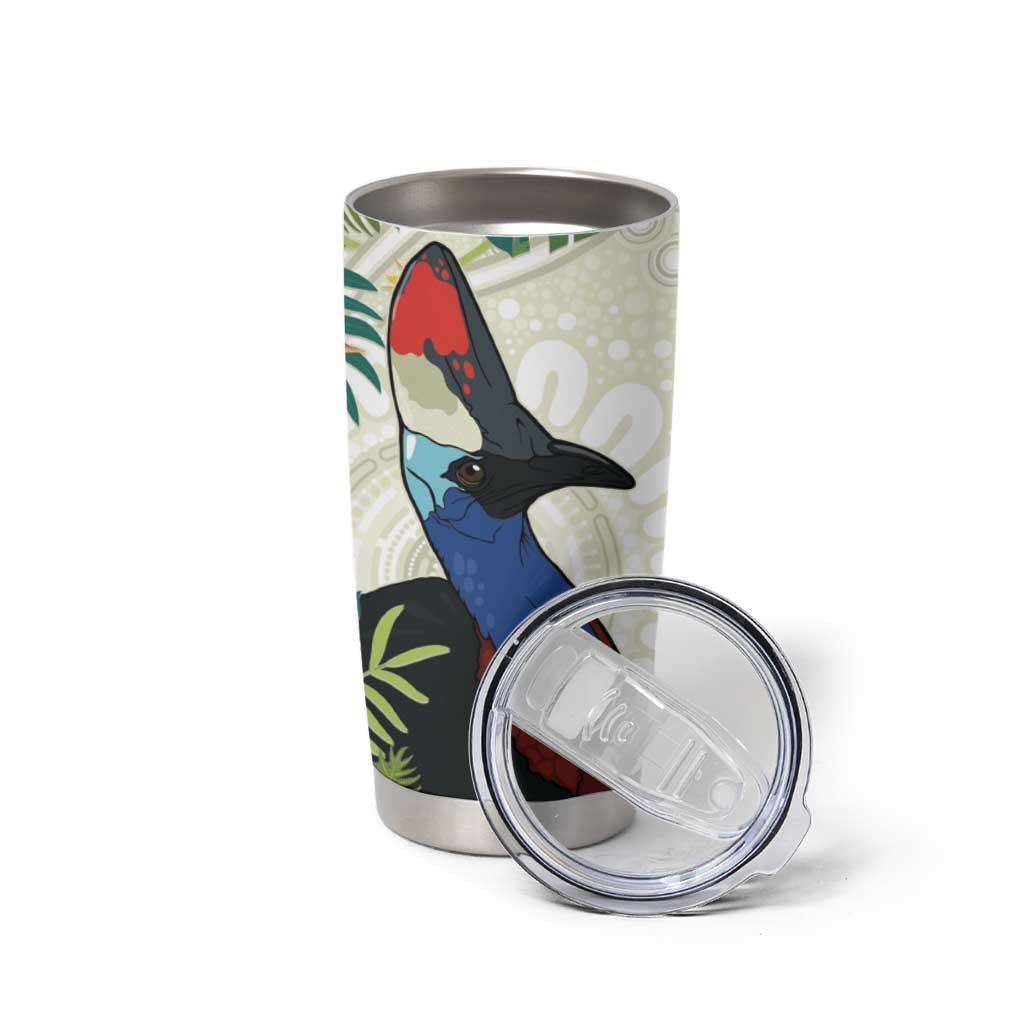 Cassowary Australia Tumbler Cup Tropical Flowers Mix Aboriginal Art