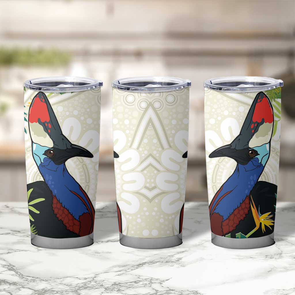 Cassowary Australia Tumbler Cup Tropical Flowers Mix Aboriginal Art