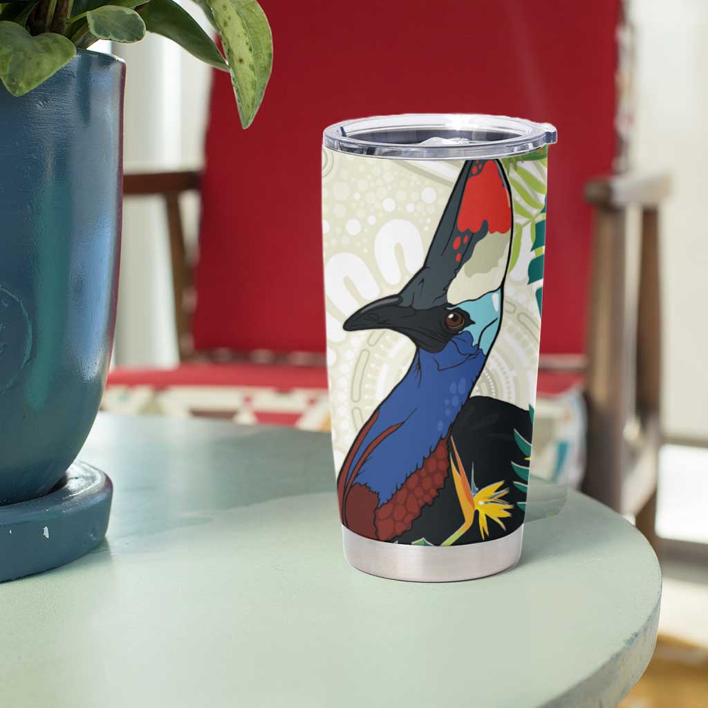 Cassowary Australia Tumbler Cup Tropical Flowers Mix Aboriginal Art