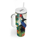 Cassowary Australia Tumbler With Handle Tropical Flowers Mix Aboriginal Art