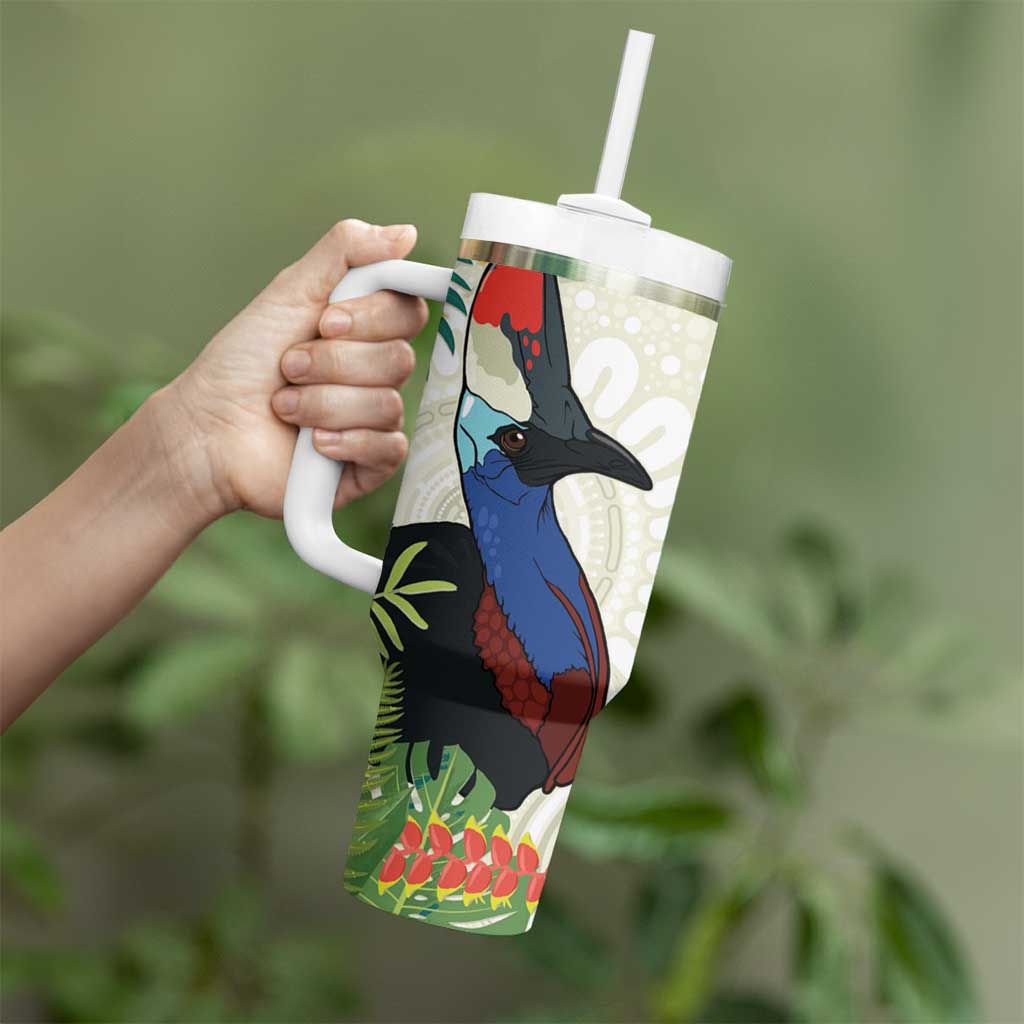 Cassowary Australia Tumbler With Handle Tropical Flowers Mix Aboriginal Art