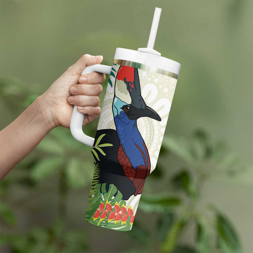 Cassowary Australia Tumbler With Handle Tropical Flowers Mix Aboriginal Art