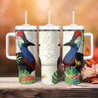 Cassowary Australia Tumbler With Handle Tropical Flowers Mix Aboriginal Art