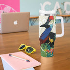 Cassowary Australia Tumbler With Handle Tropical Flowers Mix Aboriginal Art