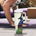 Cassowary Australia Tumbler With Handle Tropical Flowers Mix Aboriginal Art