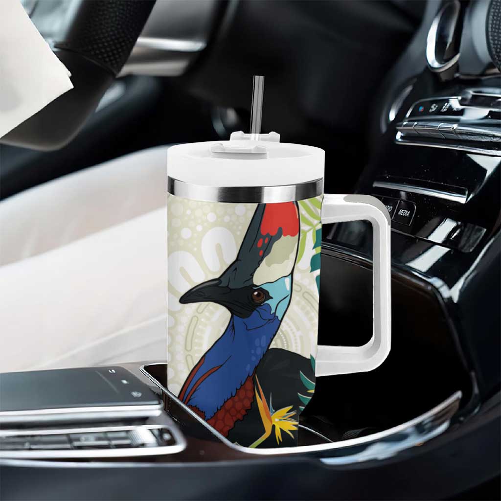 Cassowary Australia Tumbler With Handle Tropical Flowers Mix Aboriginal Art