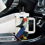 Cassowary Australia Tumbler With Handle Tropical Flowers Mix Aboriginal Art