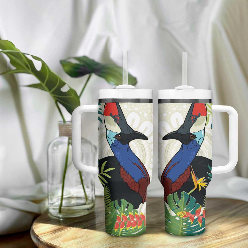 Cassowary Australia Tumbler With Handle Tropical Flowers Mix Aboriginal Art