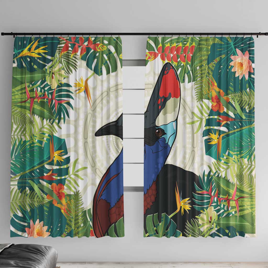 Cassowary Australia Window Curtain Tropical Flowers Mix Aboriginal Art
