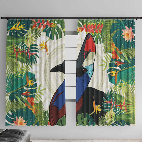 Cassowary Australia Window Curtain Tropical Flowers Mix Aboriginal Art