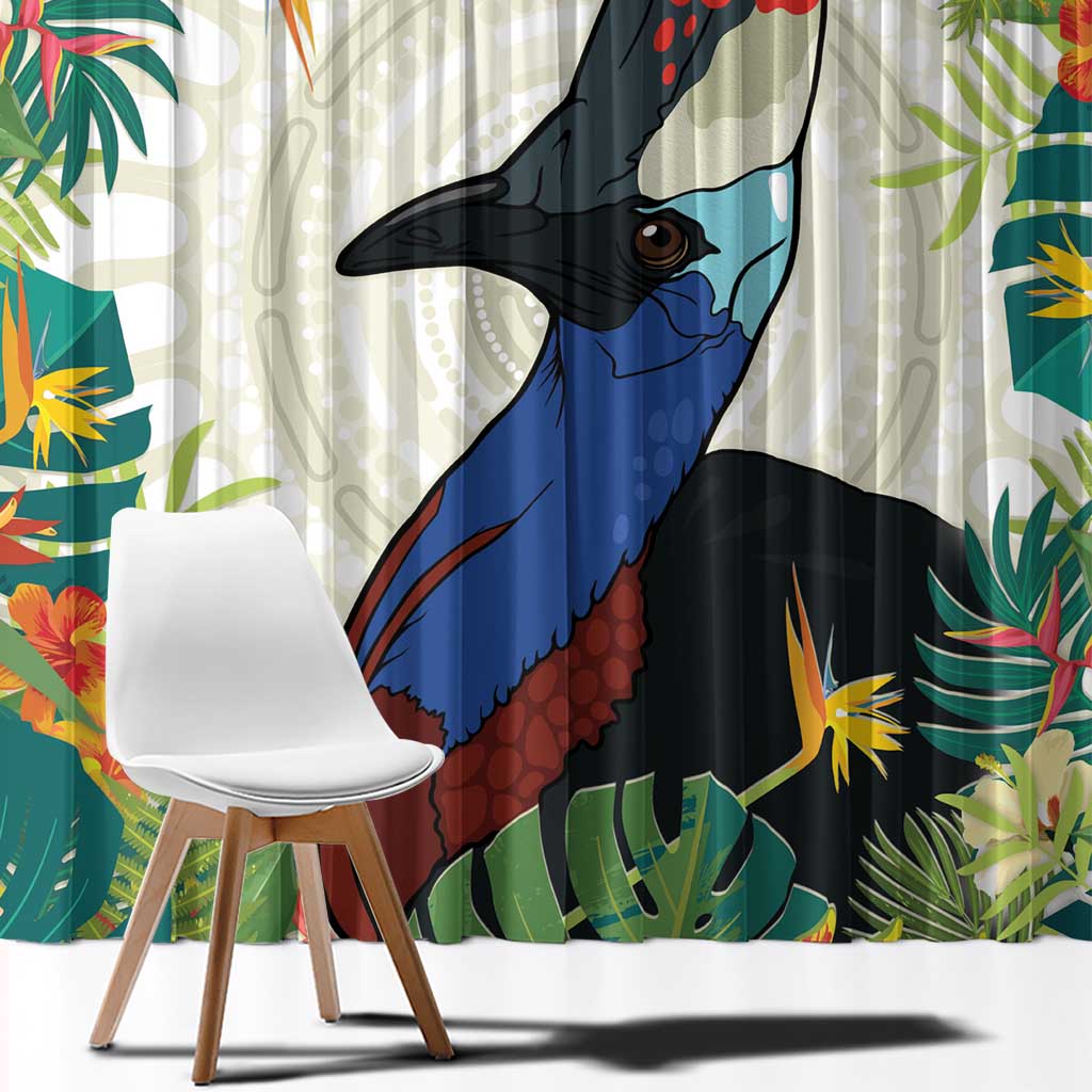 Cassowary Australia Window Curtain Tropical Flowers Mix Aboriginal Art