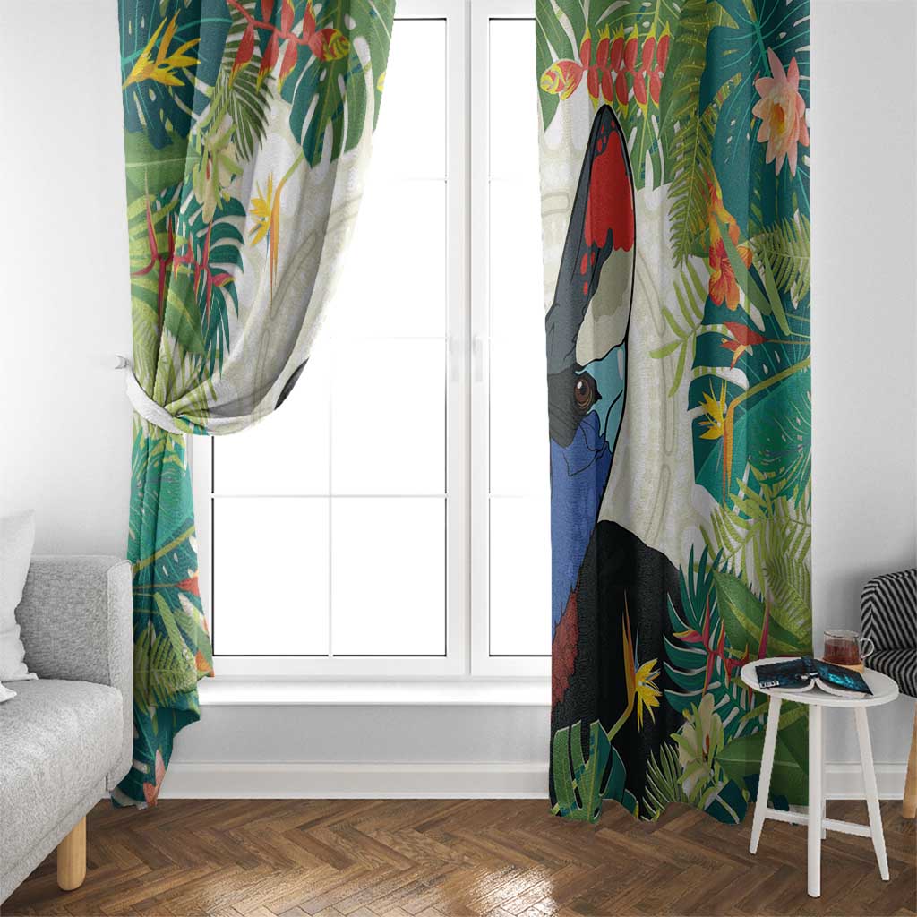 Cassowary Australia Window Curtain Tropical Flowers Mix Aboriginal Art