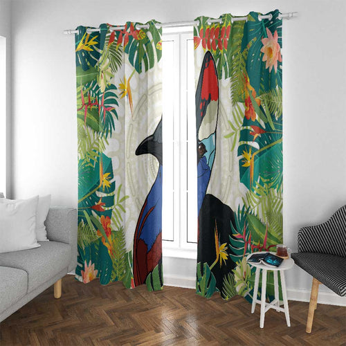 Cassowary Australia Window Curtain Tropical Flowers Mix Aboriginal Art