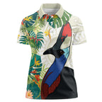 Cassowary Australia Women Polo Shirt Tropical Flowers Mix Aboriginal Art