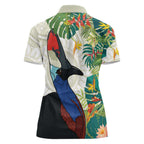 Cassowary Australia Women Polo Shirt Tropical Flowers Mix Aboriginal Art