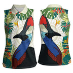 Cassowary Australia Women Sleeveless Polo Shirt Tropical Flowers Mix Aboriginal Art