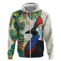 Cassowary Australia Zip Hoodie Tropical Flowers Mix Aboriginal Art
