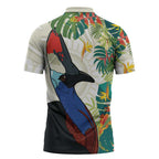 Cassowary Australia Zipper Polo Shirt Tropical Flowers Mix Aboriginal Art - Aussie Hoodie