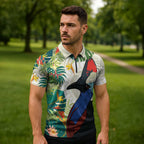 Cassowary Australia Zipper Polo Shirt Tropical Flowers Mix Aboriginal Art - Aussie Hoodie