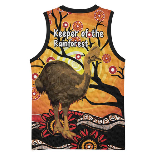 Keeper Of The Rainforest Cassowary Basketball Jersey Aboriginal Art - Aussie Hoodie
