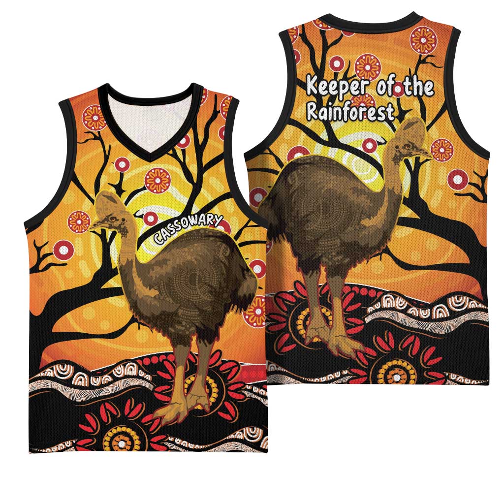 Keeper Of The Rainforest Cassowary Basketball Jersey Aboriginal Art - Aussie Hoodie