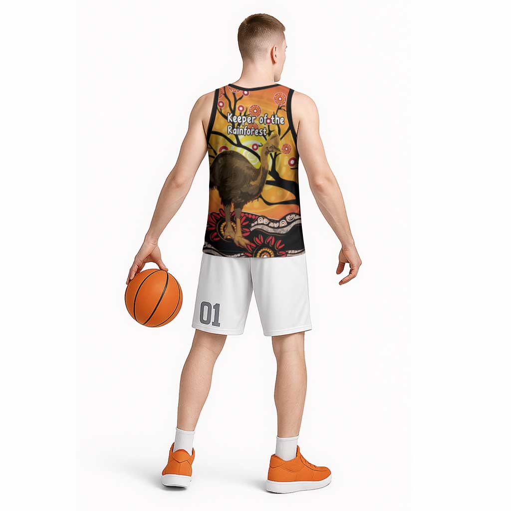 Keeper Of The Rainforest Cassowary Basketball Jersey Aboriginal Art - Aussie Hoodie