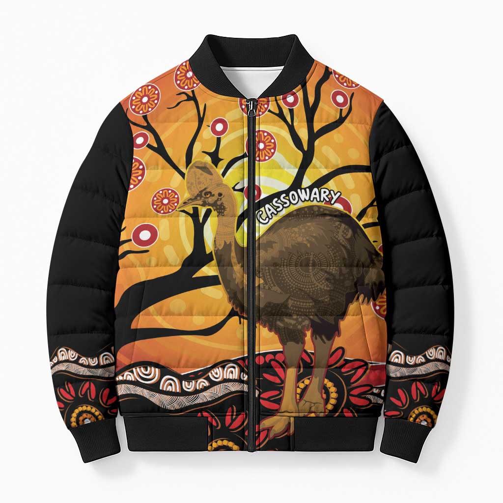 Keeper Of The Rainforest Cassowary Bomber Puffer Jacket Aboriginal Art - Aussie Hoodie