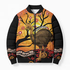 Keeper Of The Rainforest Cassowary Bomber Puffer Jacket Aboriginal Art - Aussie Hoodie