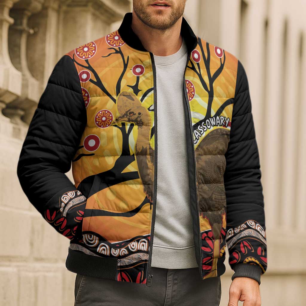 Keeper Of The Rainforest Cassowary Bomber Puffer Jacket Aboriginal Art - Aussie Hoodie