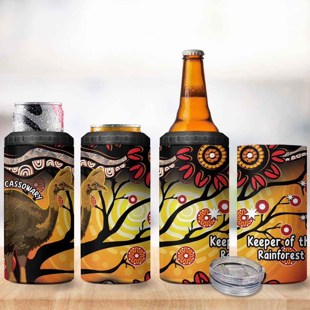 Keeper Of The Rainforest Cassowary 4 in 1 Can Cooler Tumbler Aboriginal Art