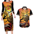Keeper Of The Rainforest Cassowary Couples Matching Long Sleeve Bodycon Dress and Hawaiian Shirt Aboriginal Art