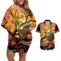 Keeper Of The Rainforest Cassowary Couples Matching Off Shoulder Short Dress and Hawaiian Shirt Aboriginal Art