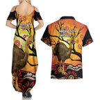 Keeper Of The Rainforest Cassowary Couples Matching Summer Maxi Dress and Hawaiian Shirt Aboriginal Art