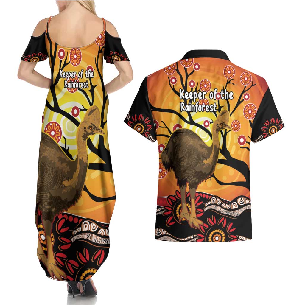 Keeper Of The Rainforest Cassowary Couples Matching Summer Maxi Dress and Hawaiian Shirt Aboriginal Art