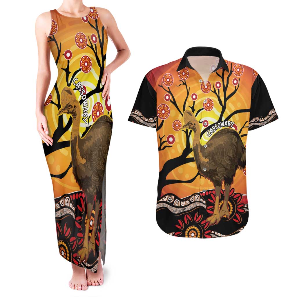 Keeper Of The Rainforest Cassowary Couples Matching Tank Maxi Dress and Hawaiian Shirt Aboriginal Art