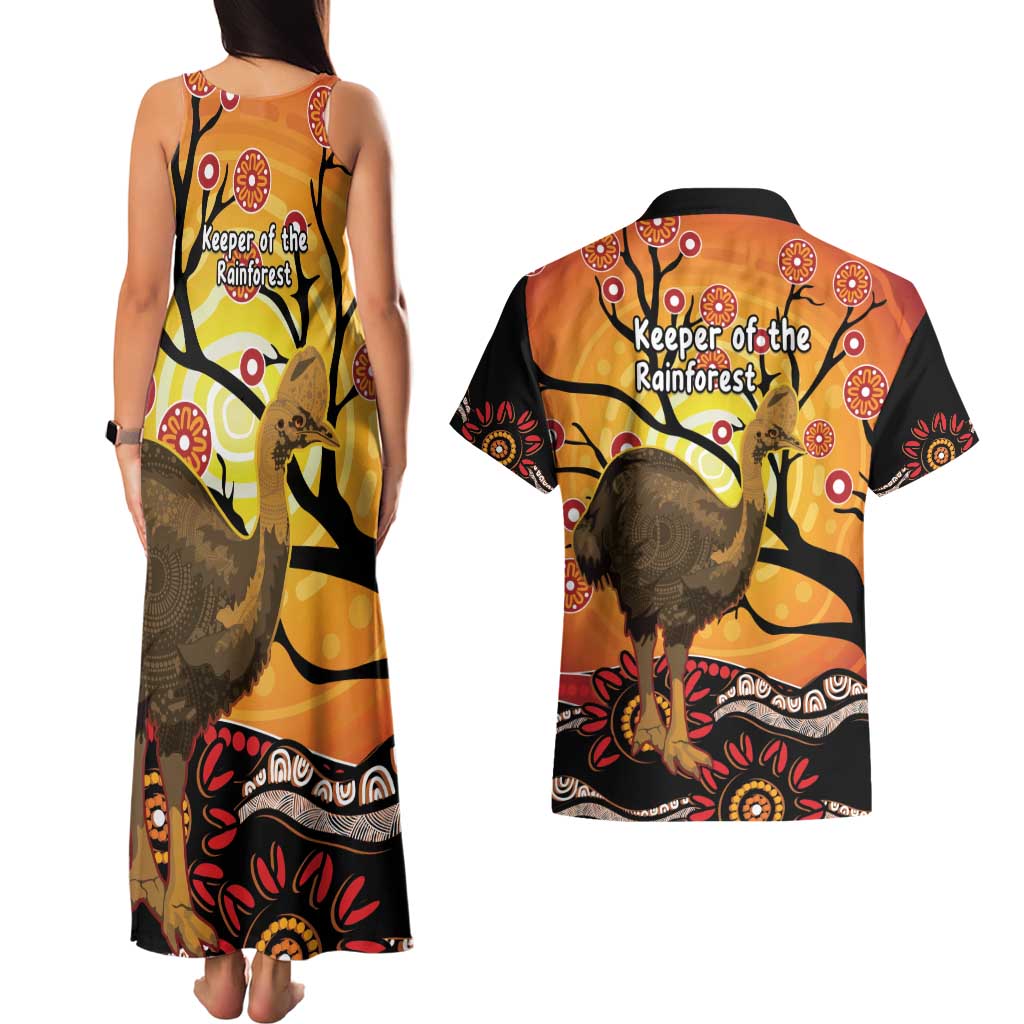 Keeper Of The Rainforest Cassowary Couples Matching Tank Maxi Dress and Hawaiian Shirt Aboriginal Art