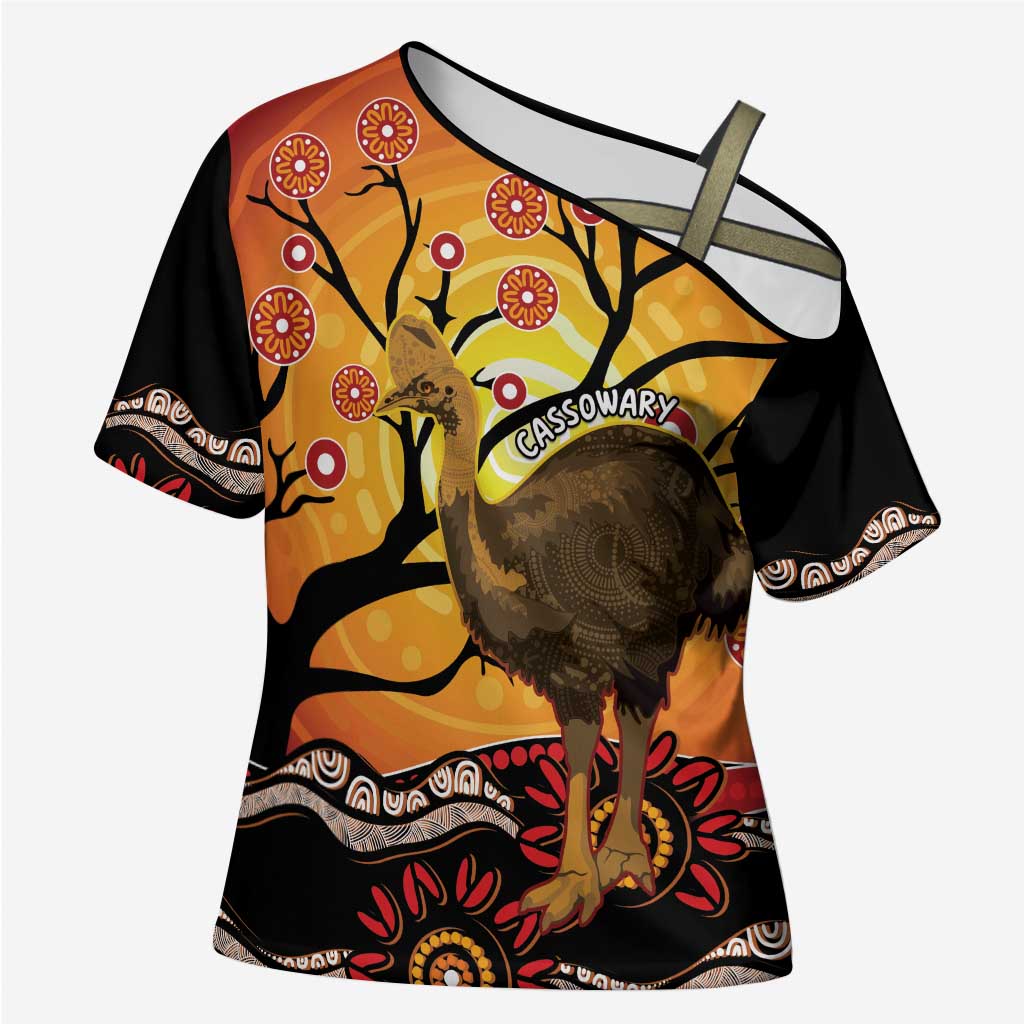 Keeper Of The Rainforest Cassowary Cross Shoulder Shirt Aboriginal Art - Aussie Hoodie