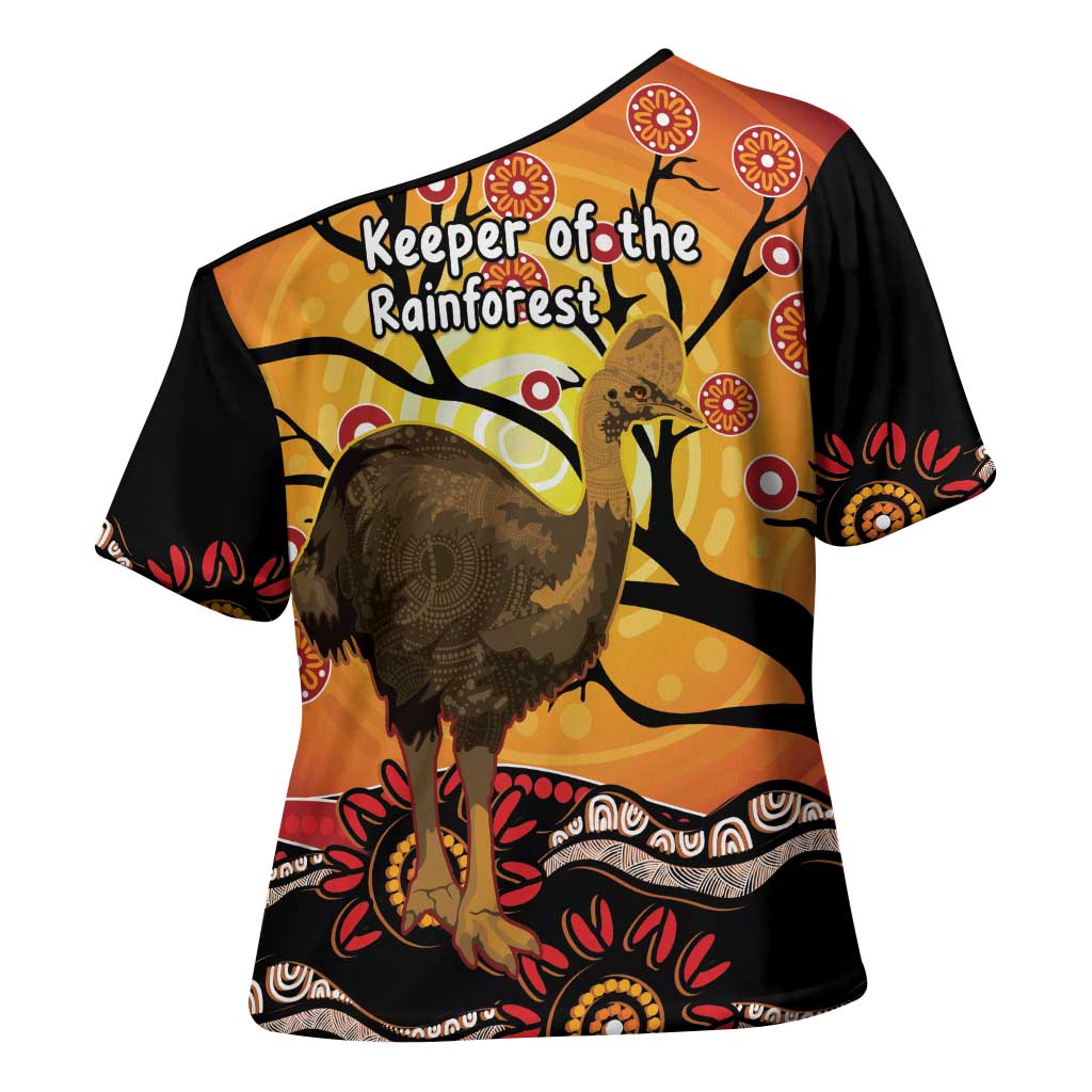 Keeper Of The Rainforest Cassowary Cross Shoulder Shirt Aboriginal Art - Aussie Hoodie