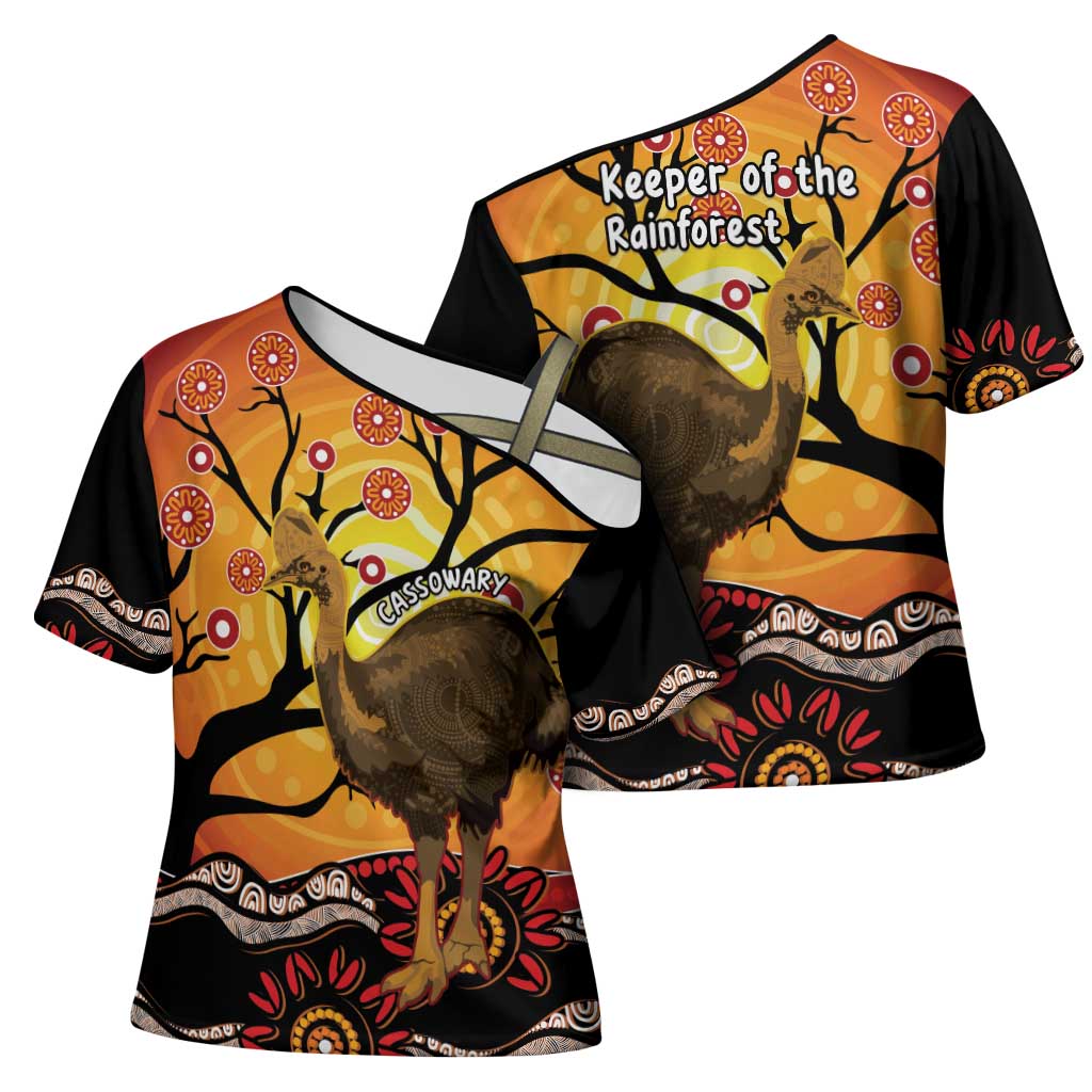 Keeper Of The Rainforest Cassowary Cross Shoulder Shirt Aboriginal Art - Aussie Hoodie