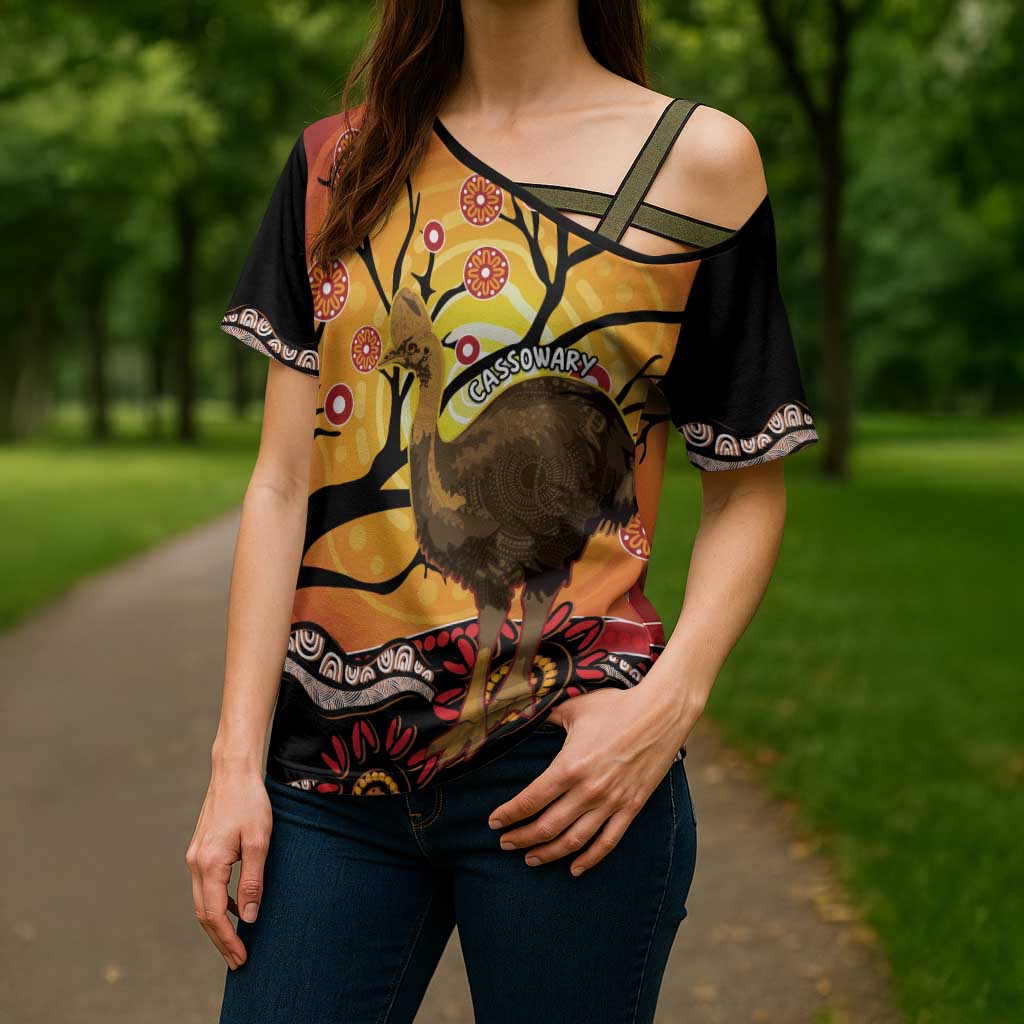 Keeper Of The Rainforest Cassowary Cross Shoulder Shirt Aboriginal Art - Aussie Hoodie