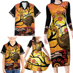 Keeper Of The Rainforest Cassowary Family Matching Long Sleeve Bodycon Dress and Hawaiian Shirt Aboriginal Art