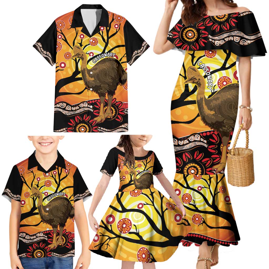 Keeper Of The Rainforest Cassowary Family Matching Mermaid Dress and Hawaiian Shirt Aboriginal Art