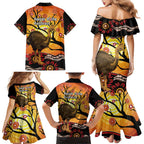Keeper Of The Rainforest Cassowary Family Matching Mermaid Dress and Hawaiian Shirt Aboriginal Art