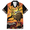 Keeper Of The Rainforest Cassowary Family Matching Off The Shoulder Long Sleeve Dress and Hawaiian Shirt Aboriginal Art