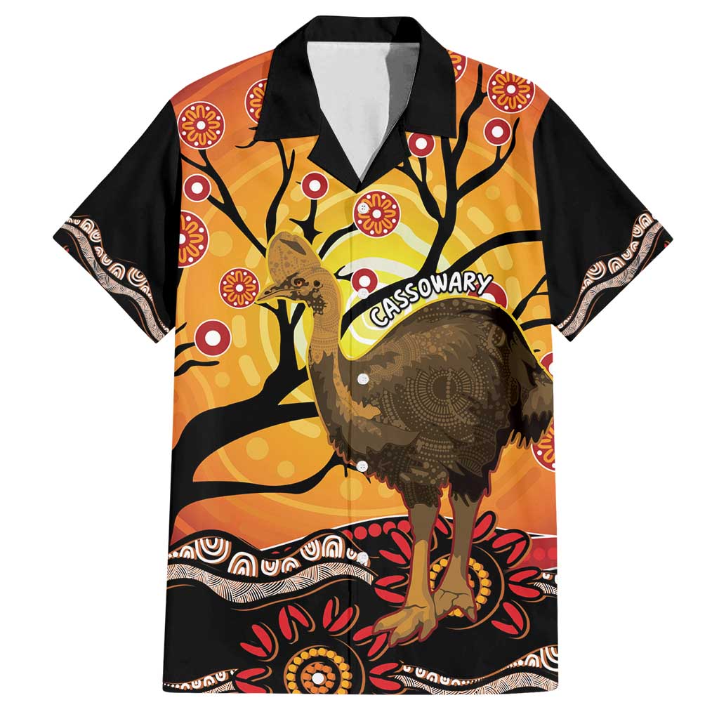 Keeper Of The Rainforest Cassowary Family Matching Off Shoulder Maxi Dress and Hawaiian Shirt Aboriginal Art