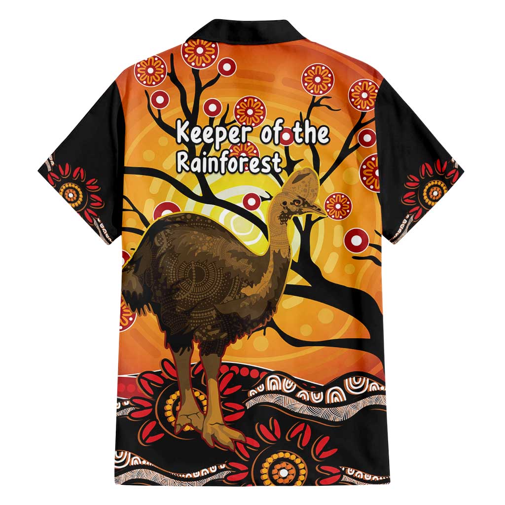 Keeper Of The Rainforest Cassowary Family Matching Off Shoulder Maxi Dress and Hawaiian Shirt Aboriginal Art