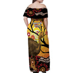 Keeper Of The Rainforest Cassowary Family Matching Off Shoulder Maxi Dress and Hawaiian Shirt Aboriginal Art